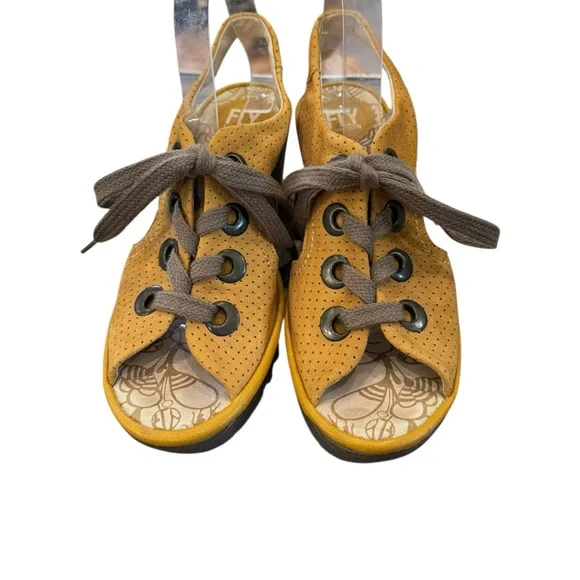 FLY London Women’s Yellow Ylva Perforated Leather Sandals 39 - Picture 3 of 5